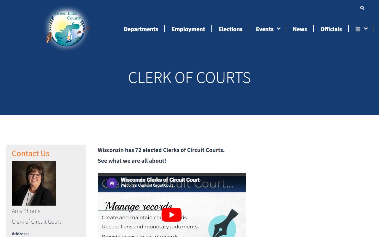 Green Lake County bankruptcy records clerk office
