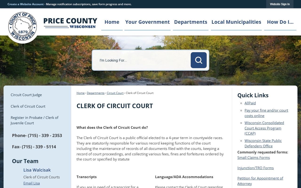 Price County bankruptcy records clerk office
