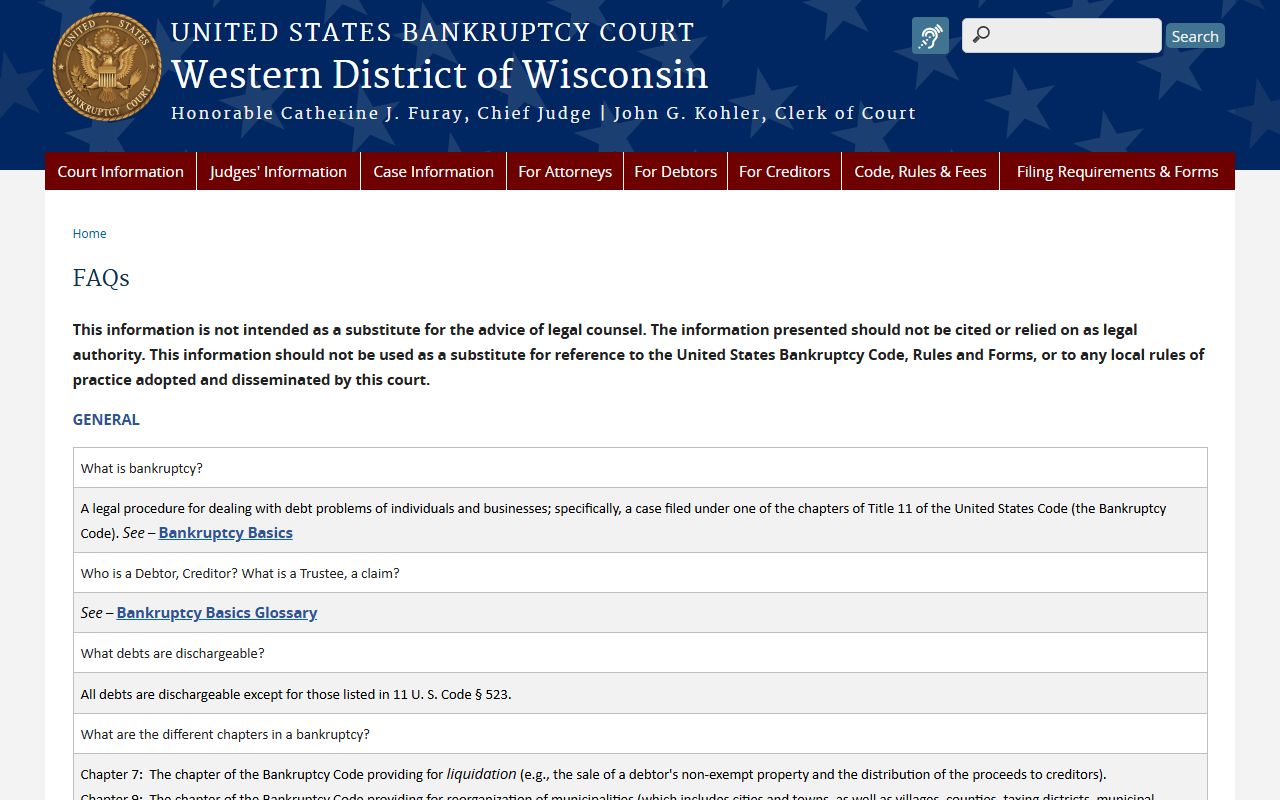 Wisconsin Bankruptcy Records western district FAQ image