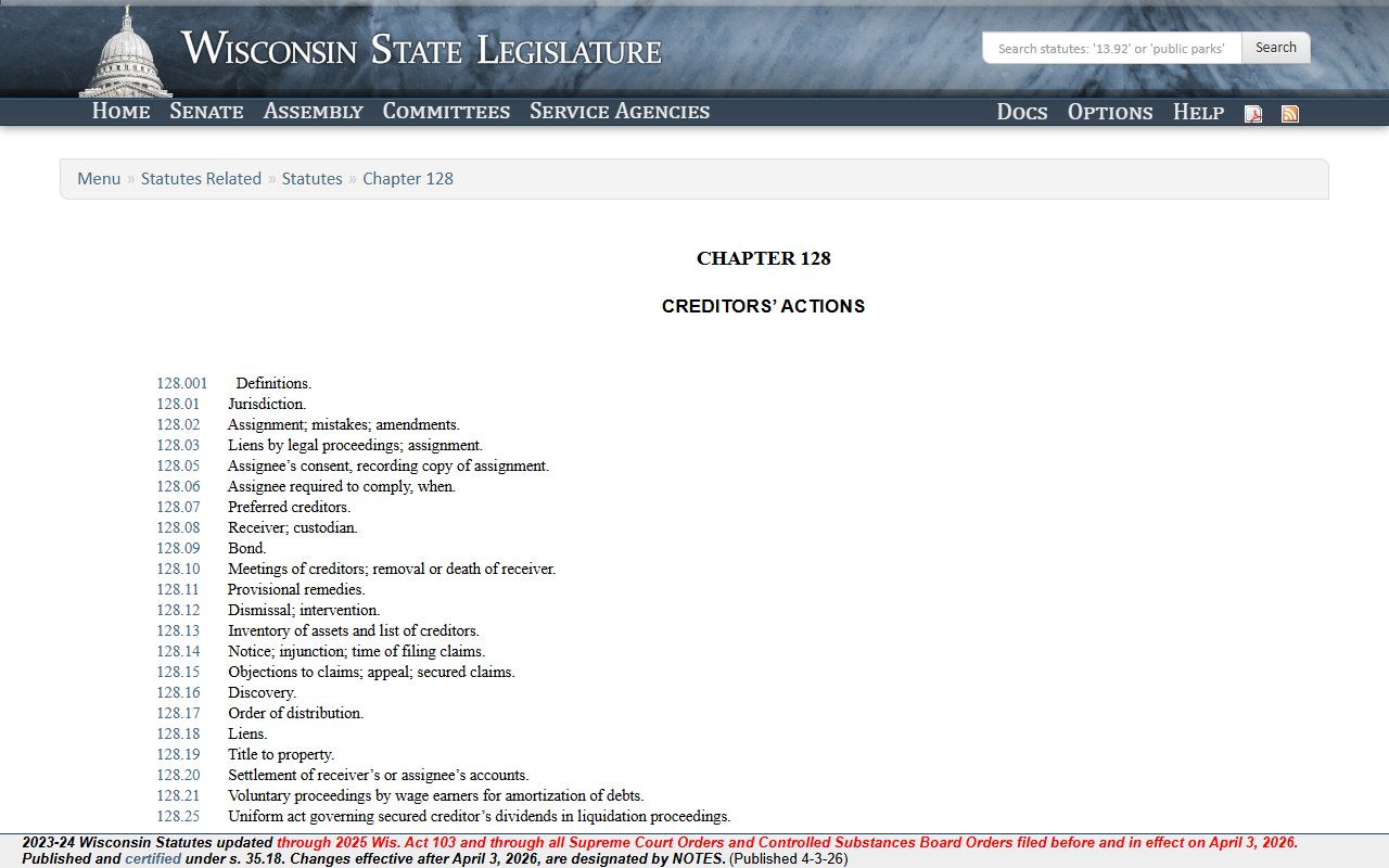 Wisconsin Bankruptcy Records chapter 128 image