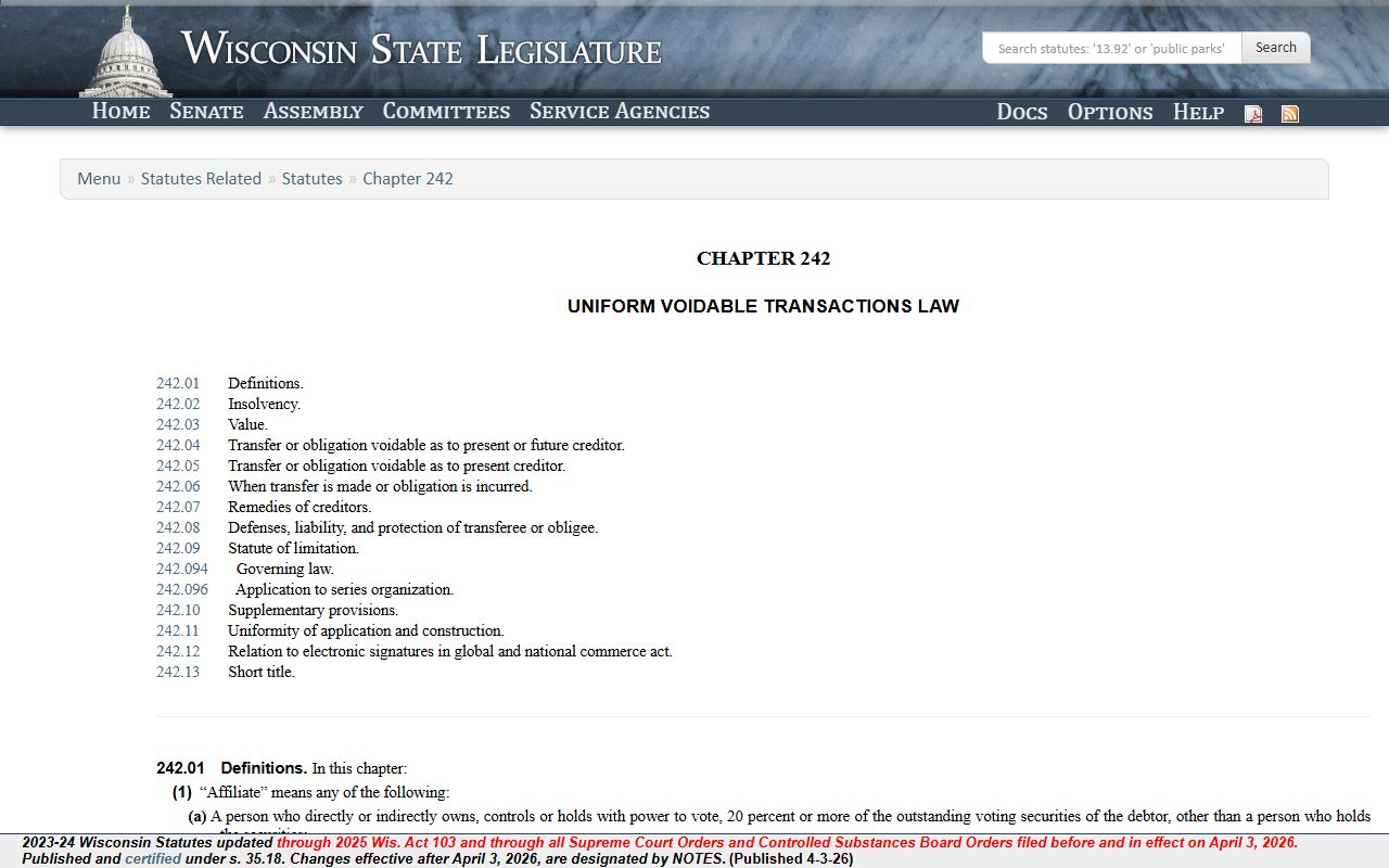 Wisconsin Bankruptcy Records chapter 242 image