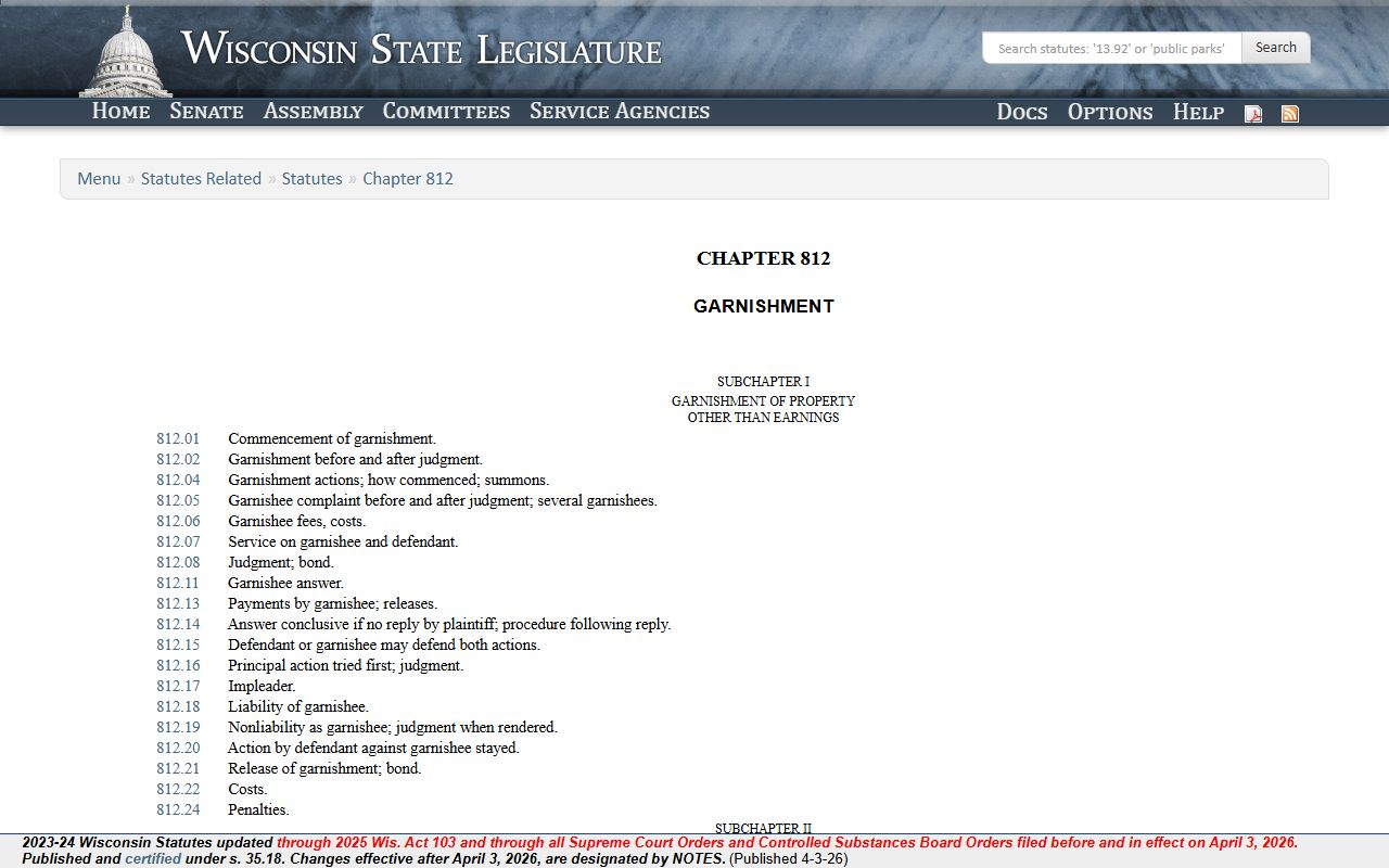 Wisconsin Bankruptcy Records chapter 812 image