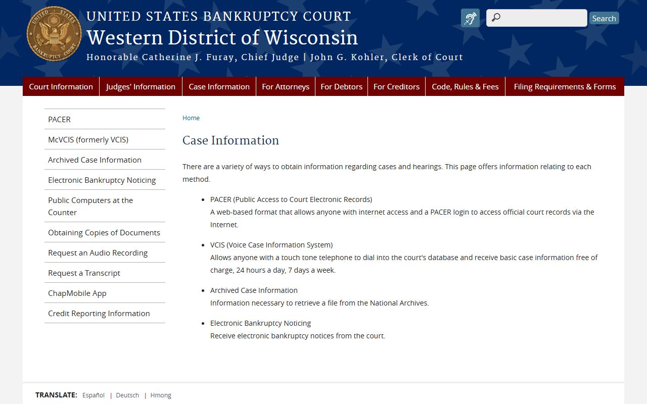 Wisconsin Bankruptcy Records case information image