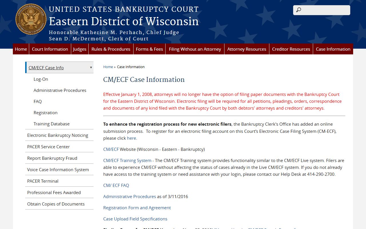 Wisconsin Bankruptcy Records eastern district CM ECF image