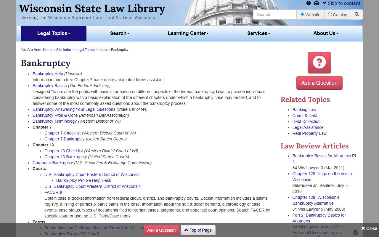 Wisconsin Bankruptcy Records law library image